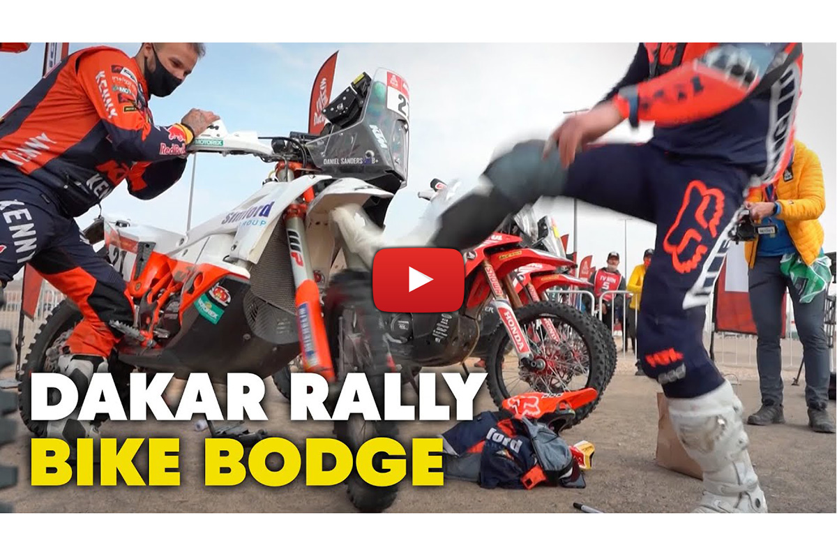 Daniel Sanders rally bike kicking, fixing and stitches in the mouth