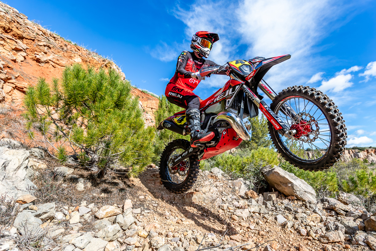 Loic Larrieu ready for EnduroGP ripping the Rieju Factory Team MR 300 Pro