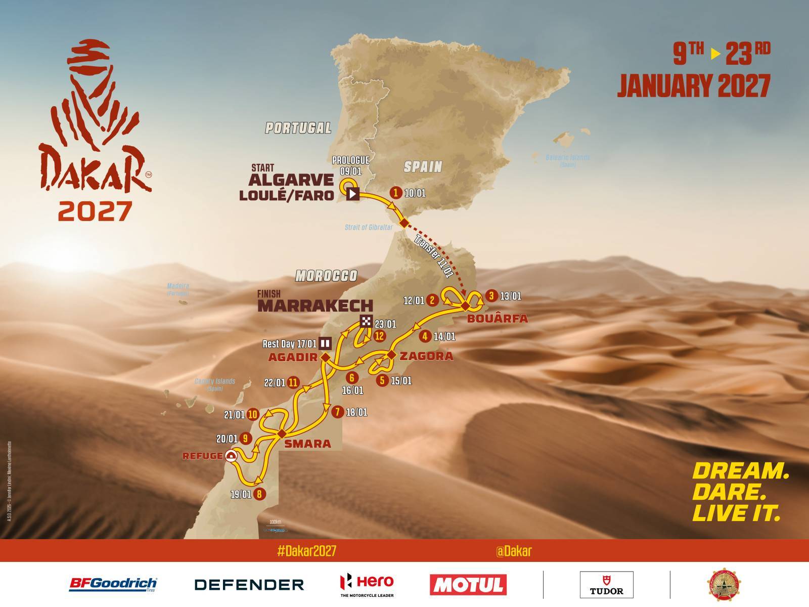 Full 8000km Portugal-to-Morocco route revealed ahead of Dakar 2027